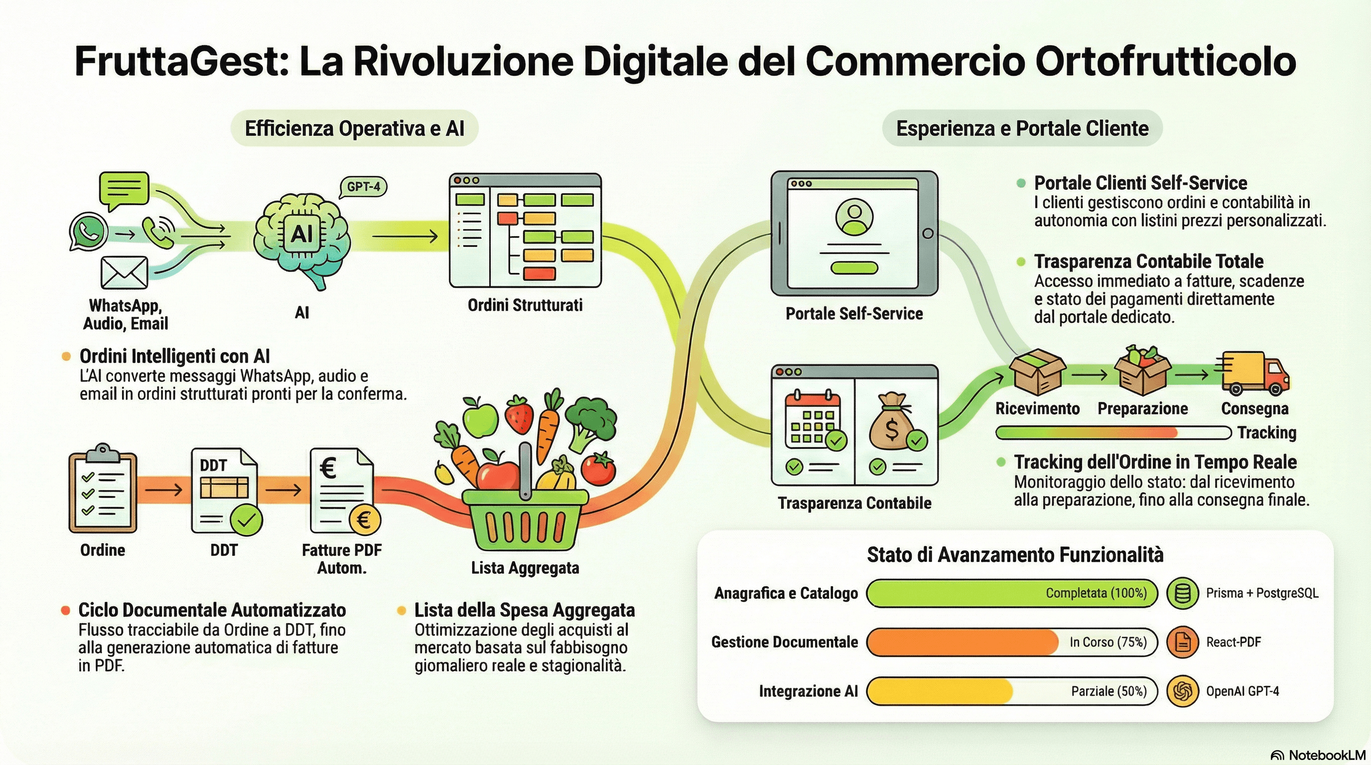 Infografica FruttaGest - panoramica del flusso gestionale